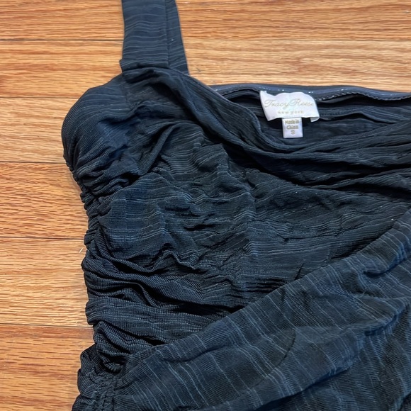 Tracy Reese NYC one shoulder ruched band stretchy black top - Picture 3 of 10